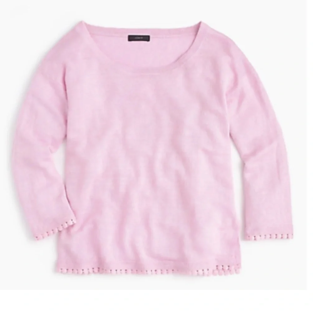 NWT J. Crew Linen Pompom Picador Pink Sweater